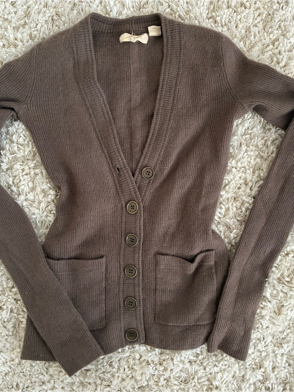 Inhabit classic Brown V-Neck Button Cardigan Sweater